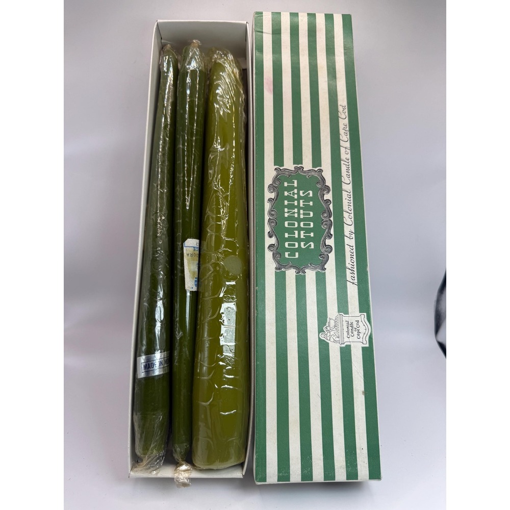 Vintage Colonial Candle of Cape Pome‎ Green Stout w Green Tapers Mixed Lot Boxed